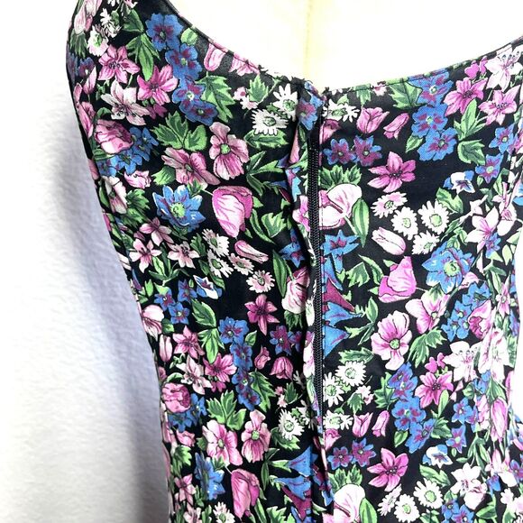 VTG 1980s Floral Maxi Dress Sweetheart Neck Black Multicolor Rayon Size 9 Medium - Picture 12 of 16